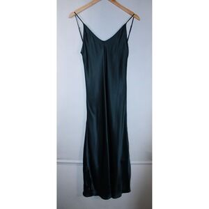 Frette Women's Small Green Satin Adjustable Strap Luxury 100% Silk Nightgown